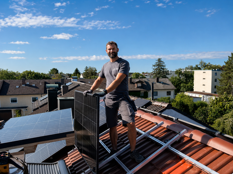 Solarmodul im Einsatz auf einer Baustelle